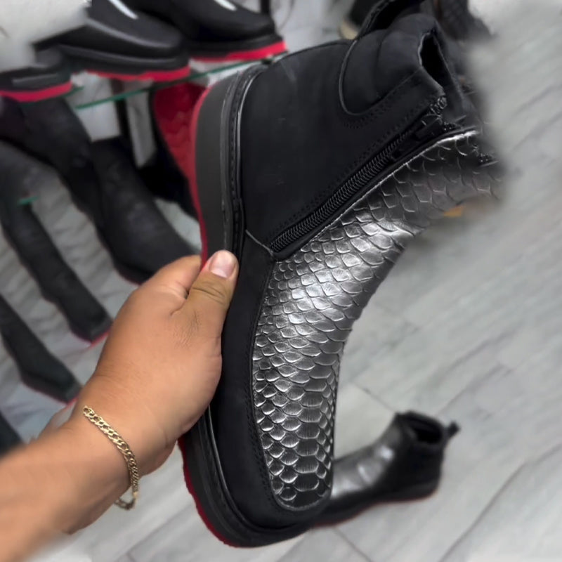 J4295 New Retro Snake Print Martin Boots