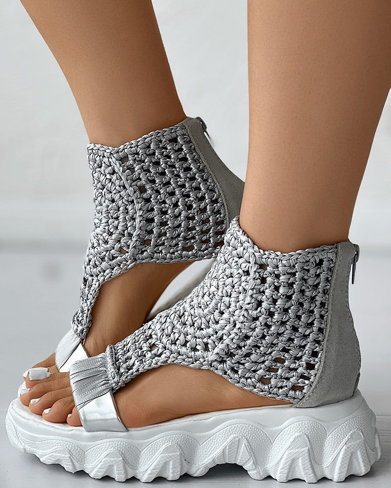Braided Geometric Wedge Sandals
