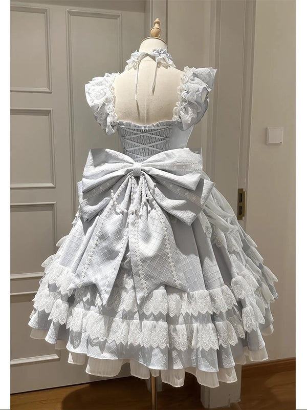 F72101 Blue Retro Sweet Girl Gorgeous Small Dress Cake Lolita Skirt Lolita Lace Princess Dress