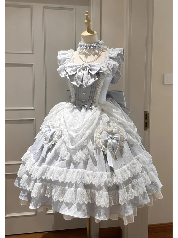 F72101 Blue Retro Sweet Girl Gorgeous Small Dress Cake Lolita Skirt Lolita Lace Princess Dress
