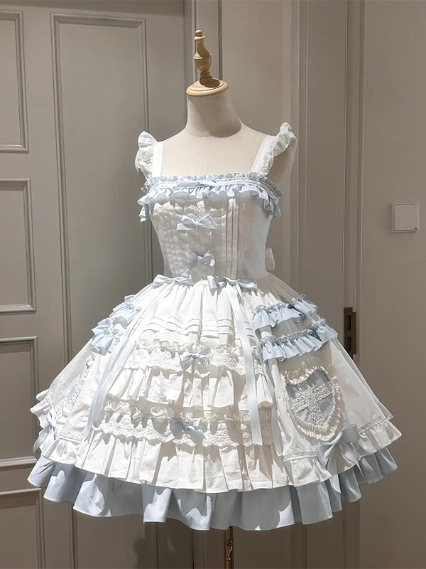 F72105 Blue and White Doll Sense Girl Sweet Love Cape JSK Cute Singing Suit Lolita Skirt Lolita