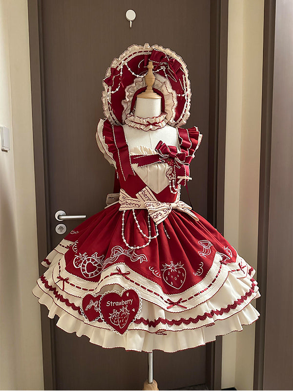 F72106 Red Strawberry Lolita Lolita Skirt JSK Fluffy Princess Skirt Cute Sweet Super Fairy Lolita Dress