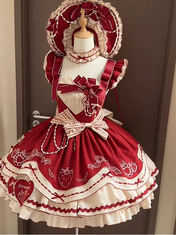 F72106 Red Strawberry Lolita Lolita Skirt JSK Fluffy Princess Skirt Cute Sweet Super Fairy Lolita Dress