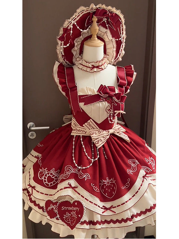 F72106 Red Strawberry Lolita Lolita Skirt JSK Fluffy Princess Skirt Cute Sweet Super Fairy Lolita Dress
