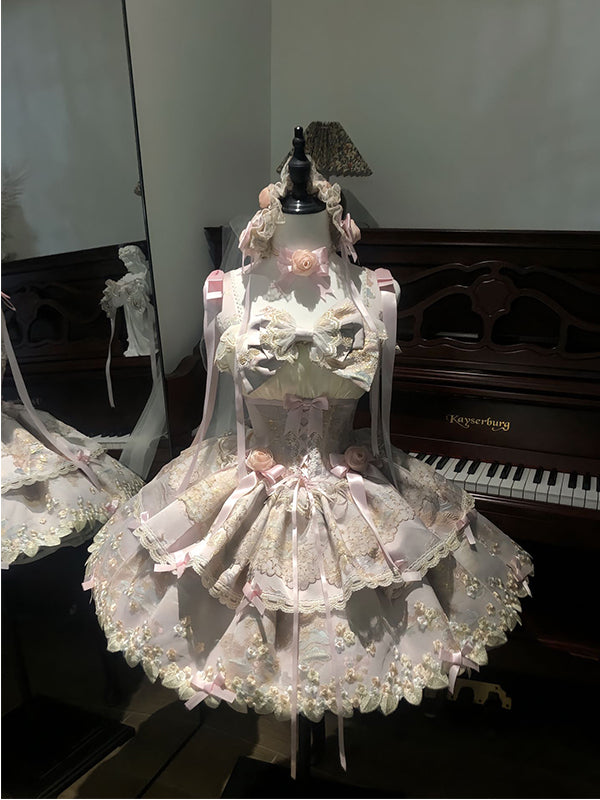 F72109 Pink and Purple Ballet Style Doll Sense Lolita Dress Lolita Sweet Style Bow Princess Dress Daily Dress