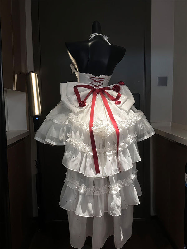 F72111 White and Red Gothic Style Rose Pure Desire Long Tail Small Idol Dress Princess Dress Lolita Dress Lolita