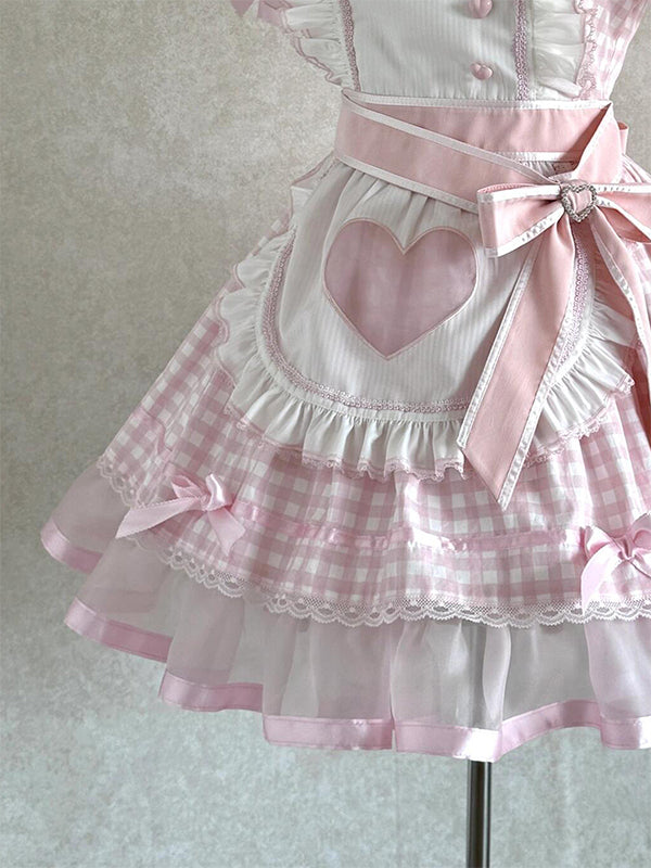 F72113 Pink Plaid Lolita Skirt Japanese Cute Lolita Sweet