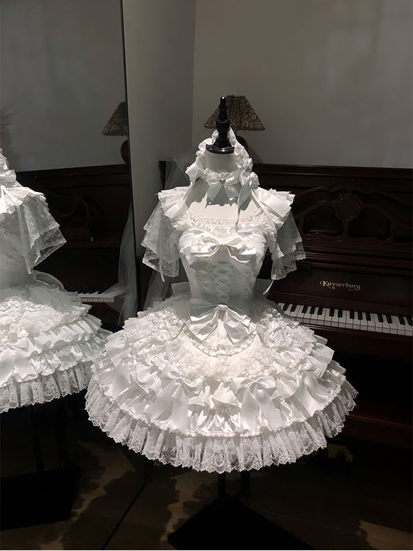 F72114 White Ballet Style Doll Sense Cute Lolita Old-fashioned Sweet Gorgeous Elegant Princess Dress
