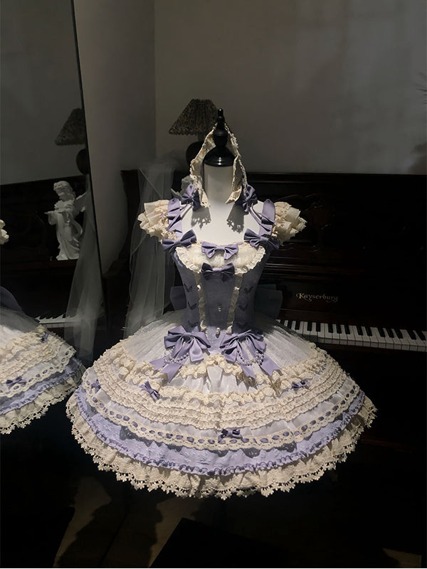 F72116 Purple Ballet Style Old-fashioned Cute Lolita Skirt Waist Slim Princess Fairy Lolita Skirt Dress