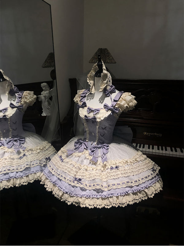 F72116 Purple Ballet Style Old-fashioned Cute Lolita Skirt Waist Slim Princess Fairy Lolita Skirt Dress
