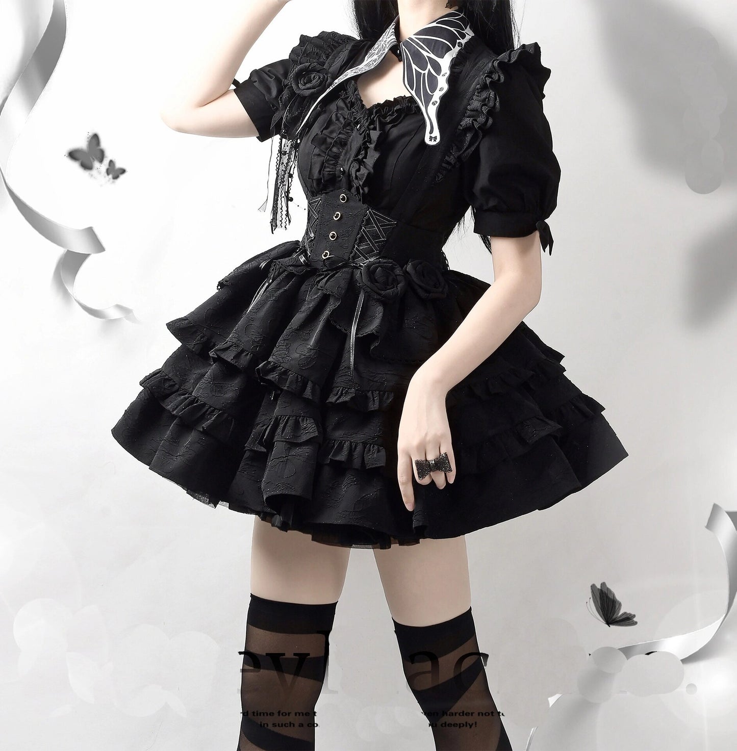 F72121 Black Lolita Dress Sk Gothic Lolita Fishbone Lo Dress