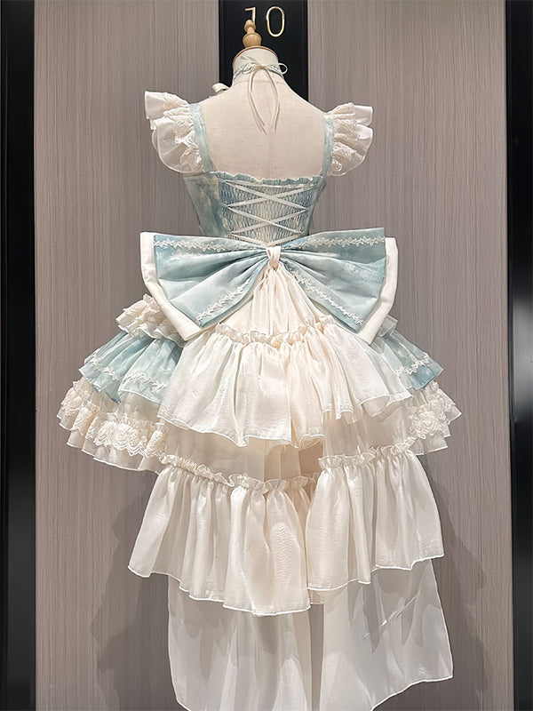 F72122 Fresh Green Smudged Ballet Style Girl Birthday Date Cake Dress Lolita Dress Lolita