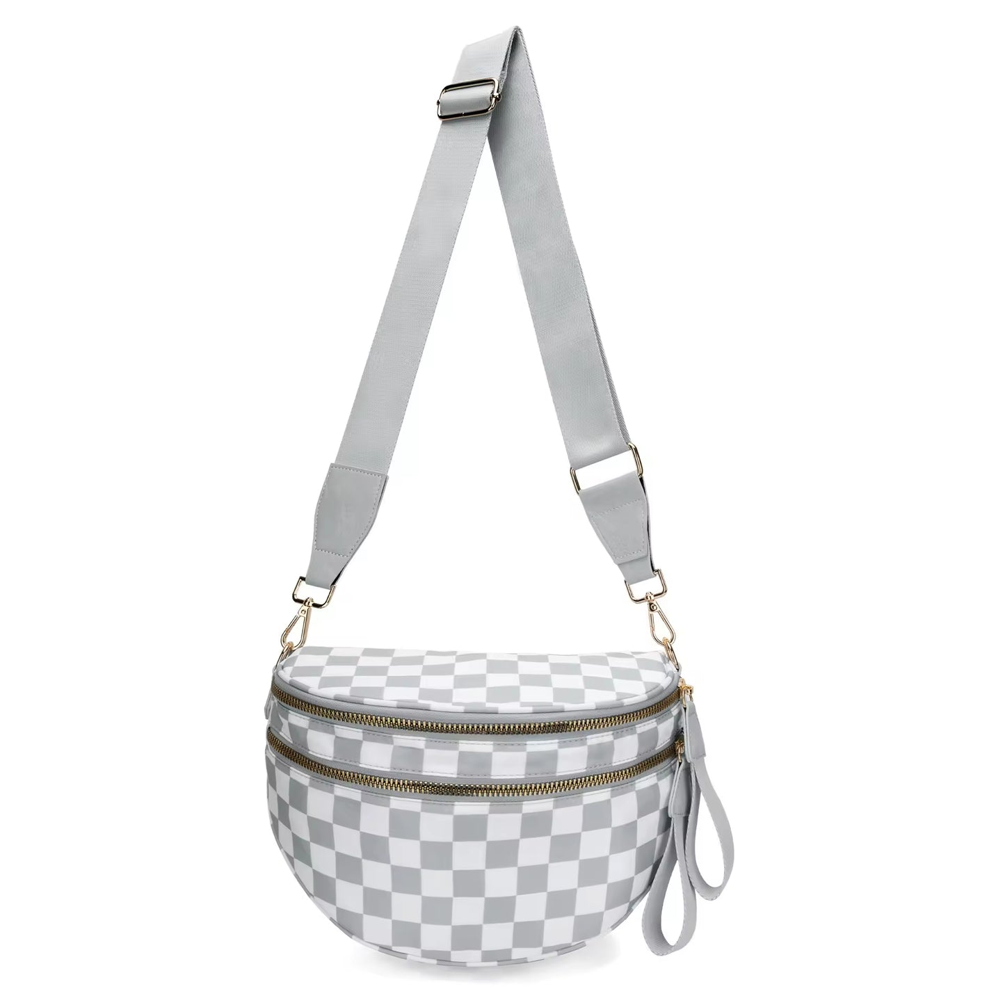 Fanny Pack Checkered Nylon Savvy Bum Bag Fashion Crossbody Bag Travel Shoulder Purse Belt Waist Plus Size Sling Bag