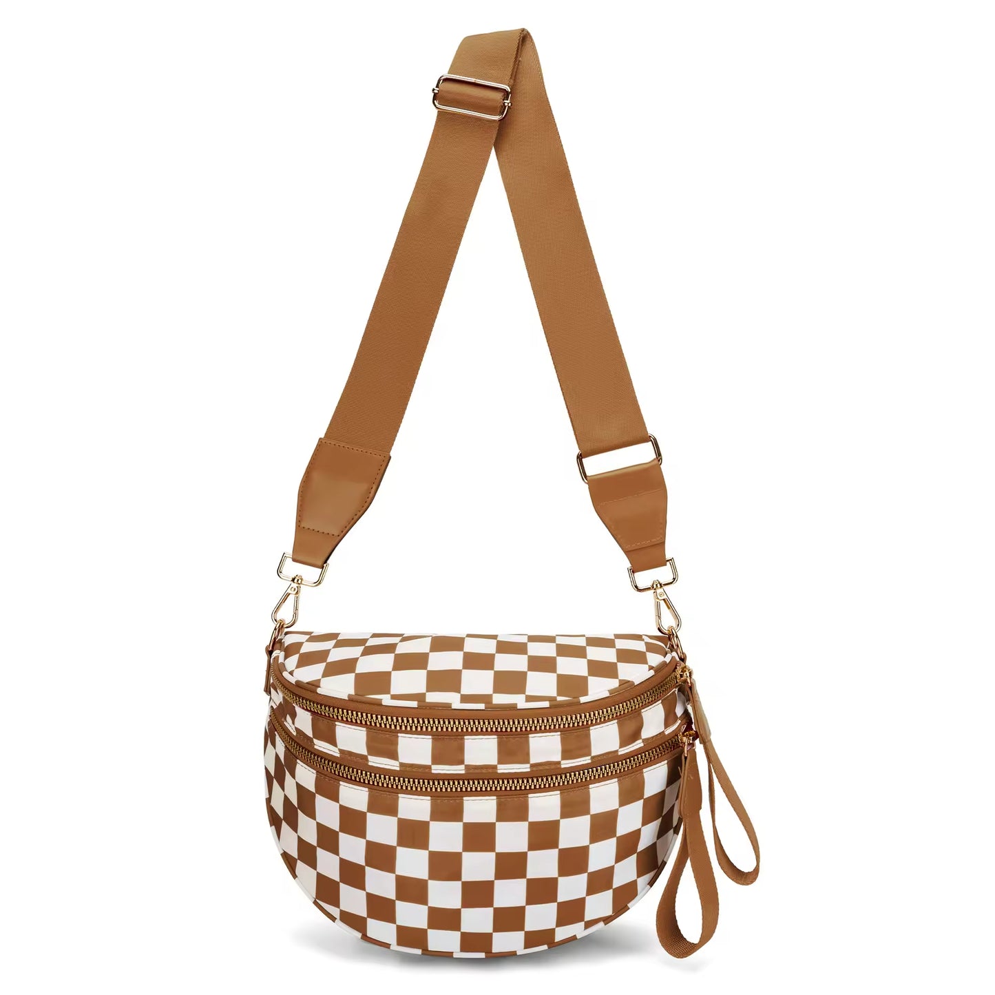 Fanny Pack Checkered Nylon Savvy Bum Bag Fashion Crossbody Bag Travel Shoulder Purse Belt Waist Plus Size Sling Bag