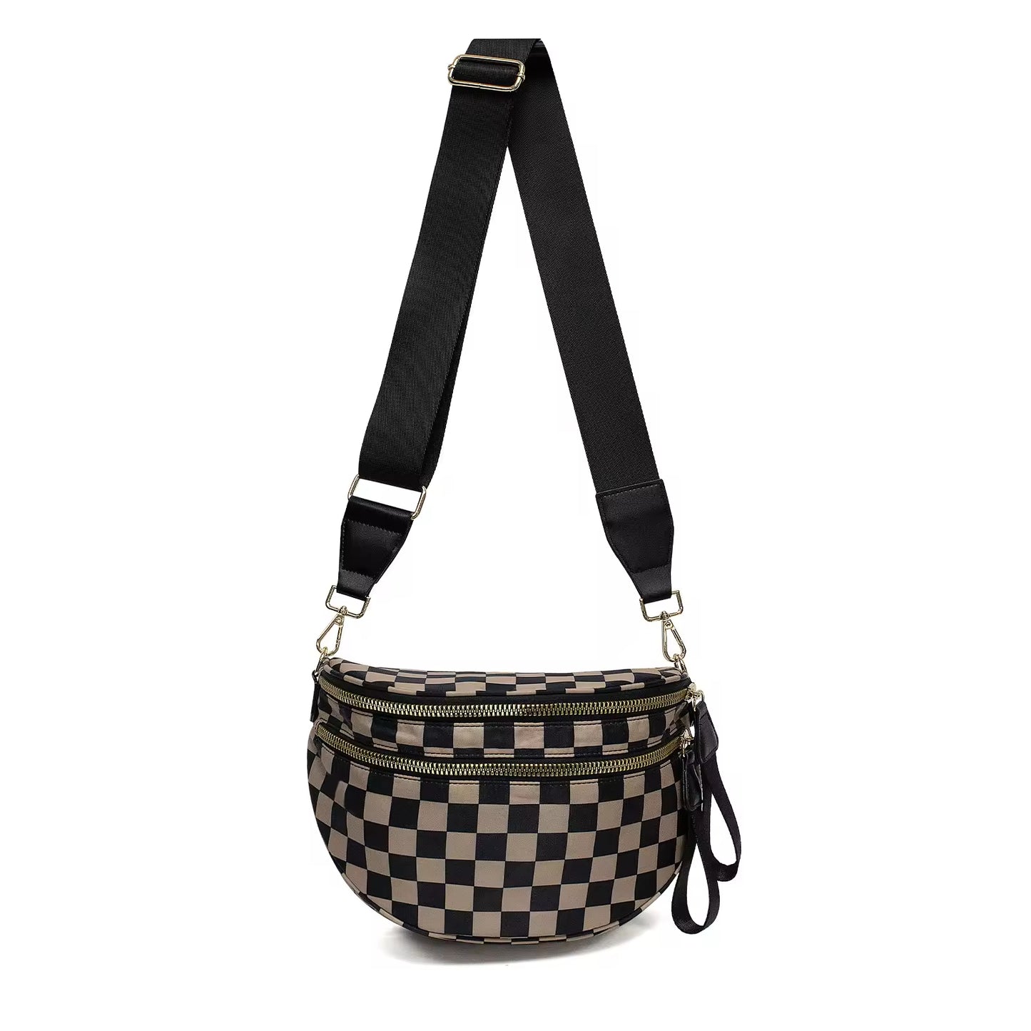 Fanny Pack Checkered Nylon Savvy Bum Bag Fashion Crossbody Bag Travel Shoulder Purse Belt Waist Plus Size Sling Bag