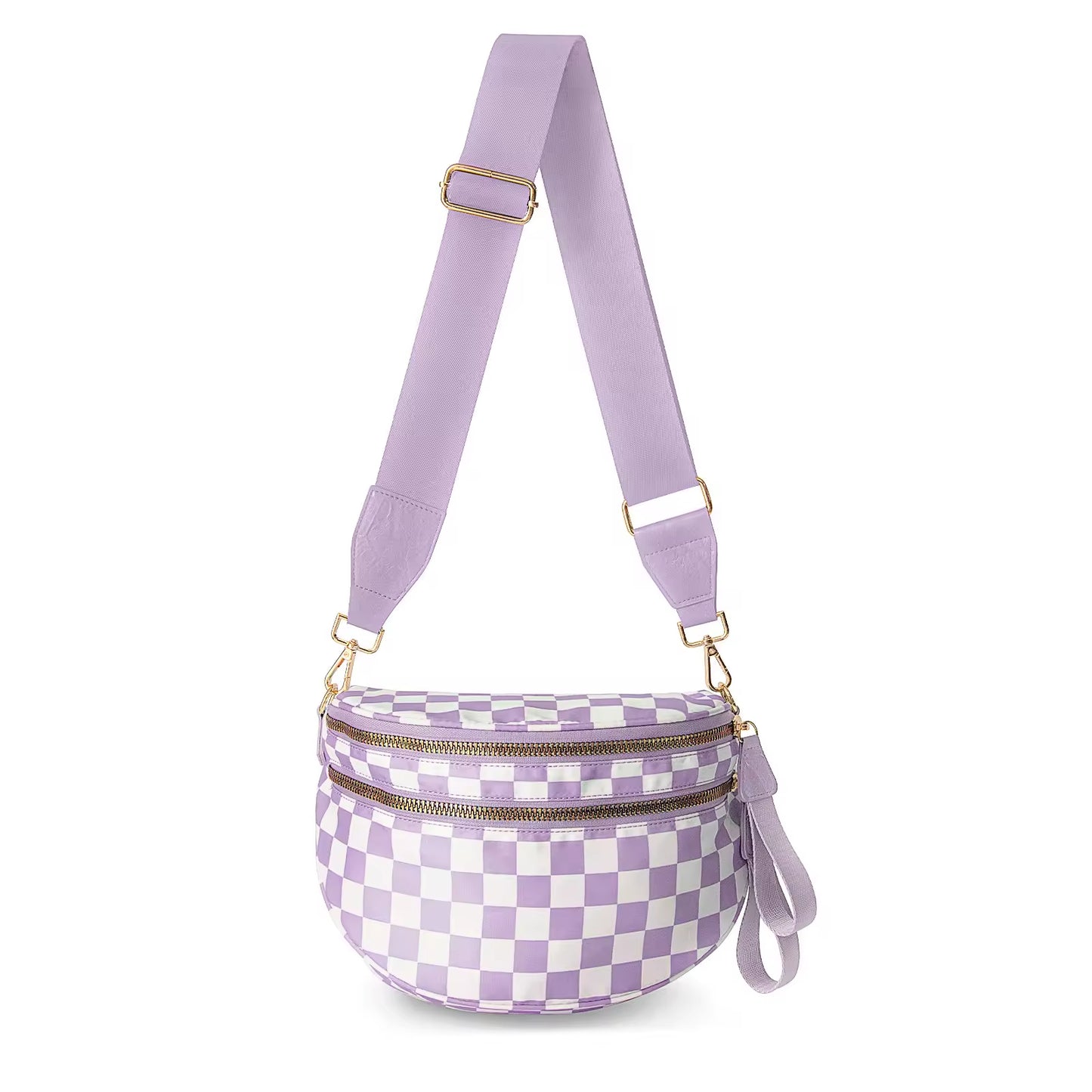 Fanny Pack Checkered Nylon Savvy Bum Bag Fashion Crossbody Bag Travel Shoulder Purse Belt Waist Plus Size Sling Bag