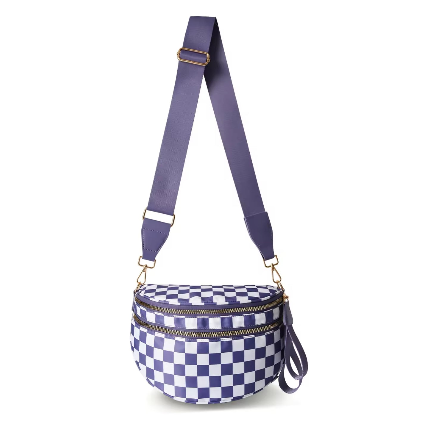 Fanny Pack Checkered Nylon Savvy Bum Bag Fashion Crossbody Bag Travel Shoulder Purse Belt Waist Plus Size Sling Bag