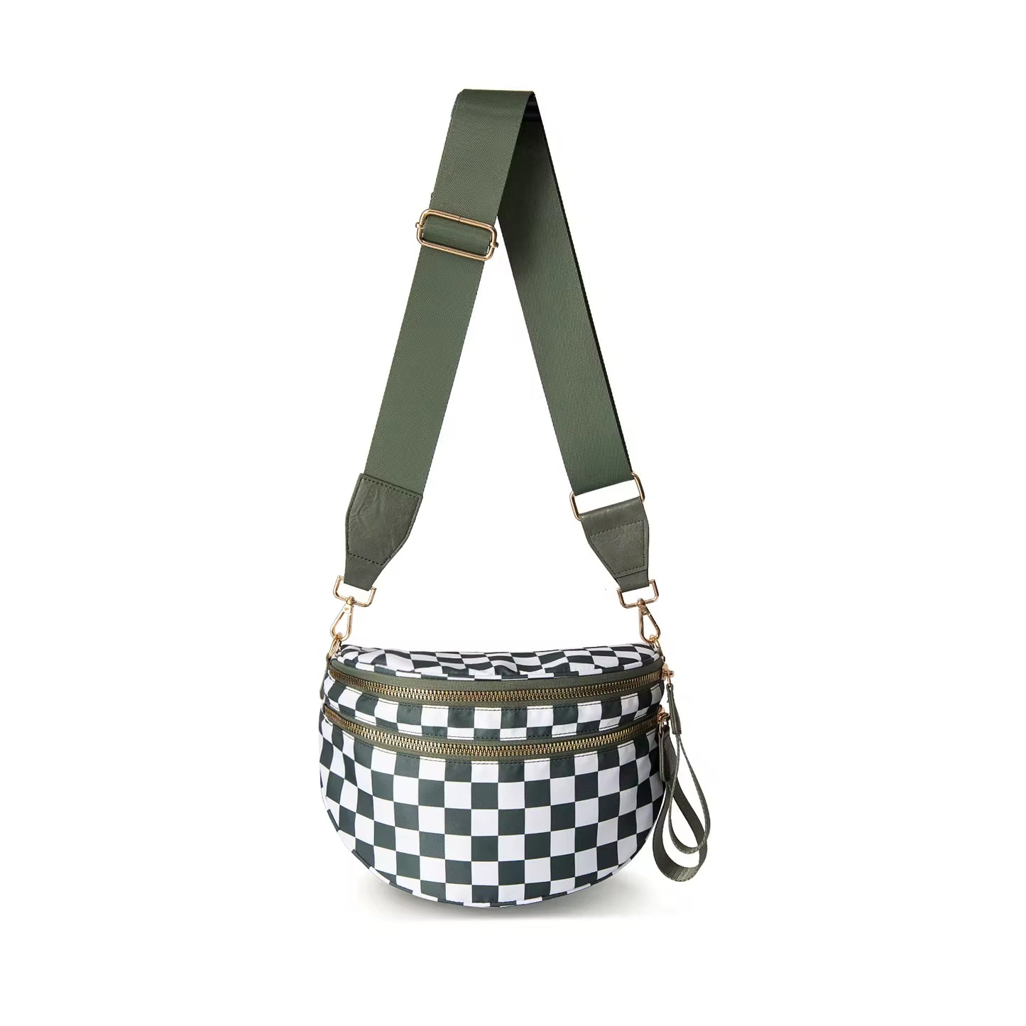 Fanny Pack Checkered Nylon Savvy Bum Bag Fashion Crossbody Bag Travel Shoulder Purse Belt Waist Plus Size Sling Bag