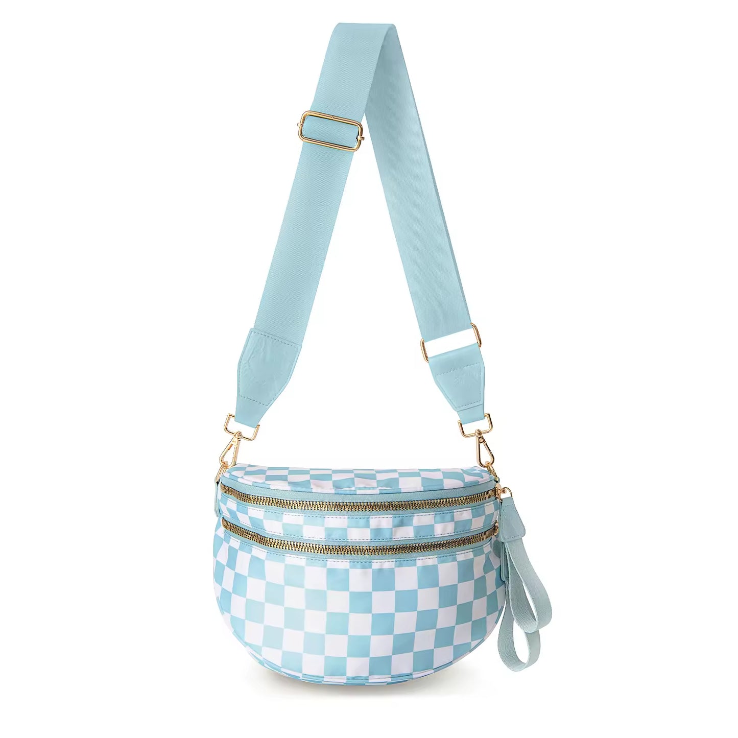 Fanny Pack Checkered Nylon Savvy Bum Bag Fashion Crossbody Bag Travel Shoulder Purse Belt Waist Plus Size Sling Bag