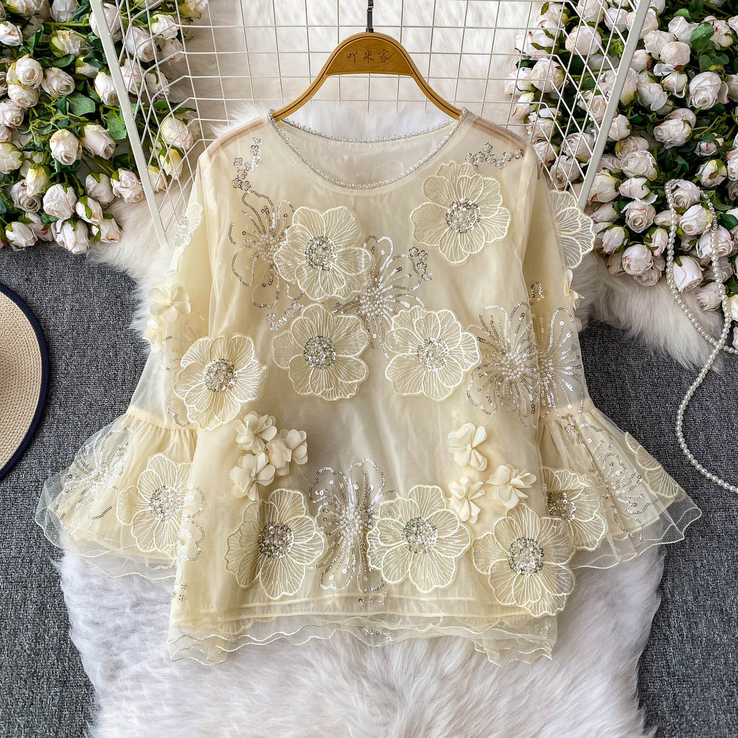 3D Floral Round Neck Shirt