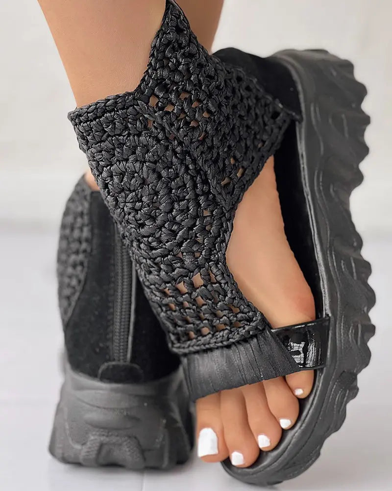 Braided Geometric Wedge Sandals