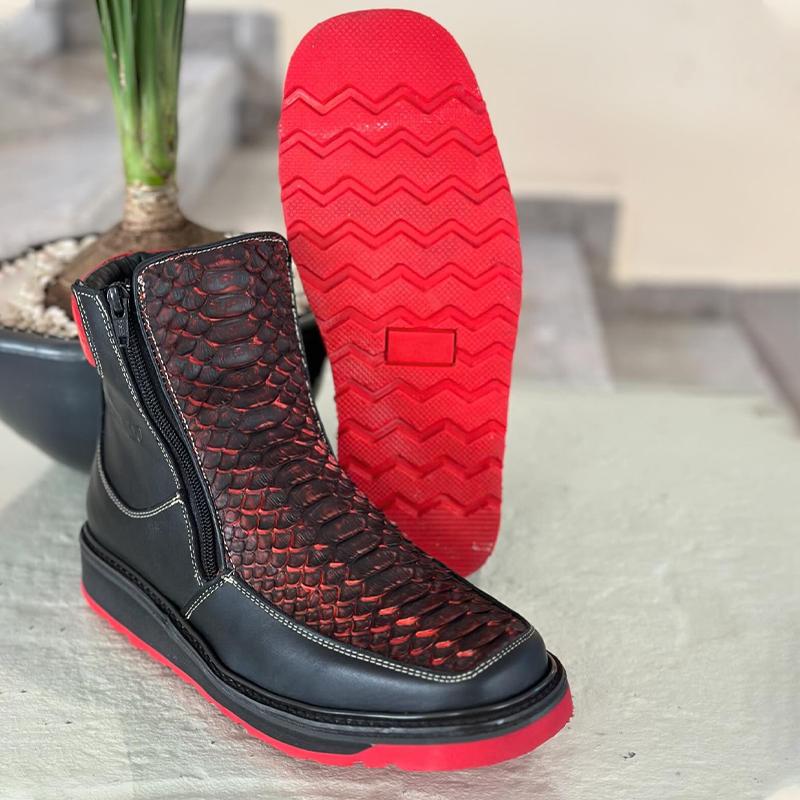J4295 New Retro Snake Print Martin Boots