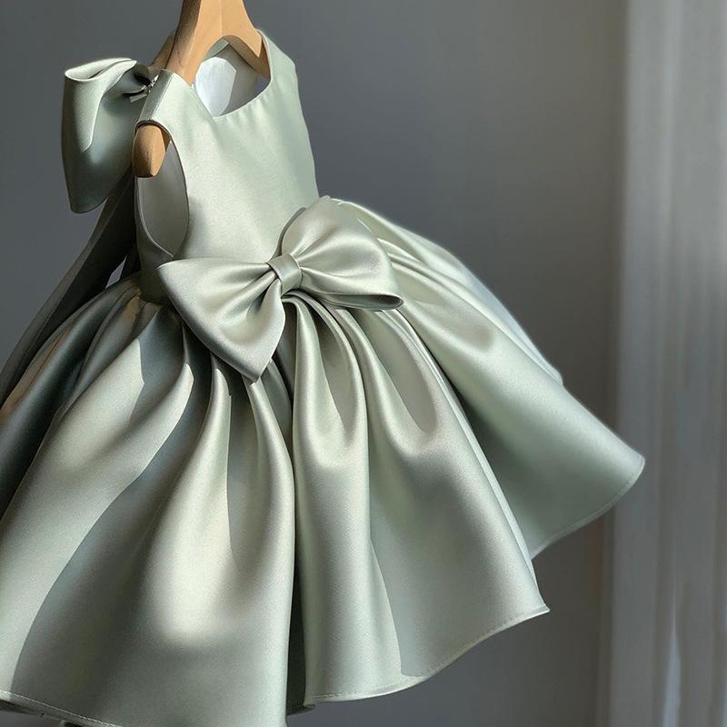 L4165 TODDLER ELEGANT PRINCESS DRESS WITH BOWS GIRL SUMMER PARTY GOWN FORMAL DRESSES FOR KIDS