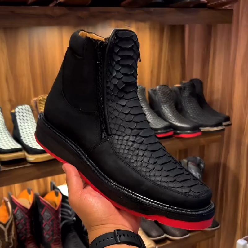 J4295 New Retro Snake Print Martin Boots