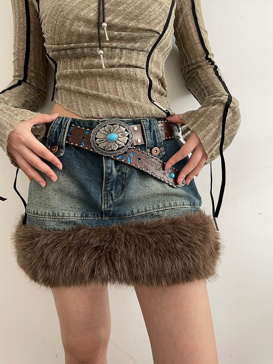 Turquoise Cutout Embossed Belt