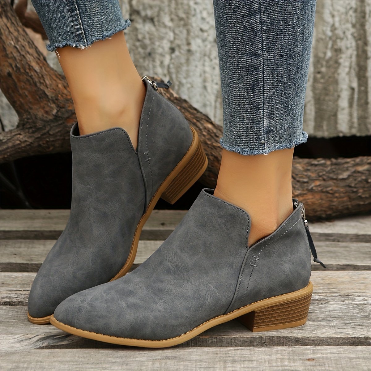 Women's Chunky Heeled Ankle Boots Retro Short Boots