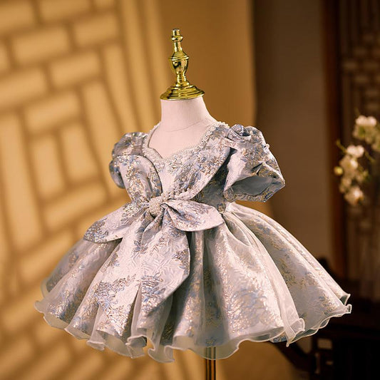 L41709 GIRL SUMMER BIRTHDAY PARTY DRESS BABY GIRL VINTAGE BOW PUFFY FORMAL PRINCESS DRESS