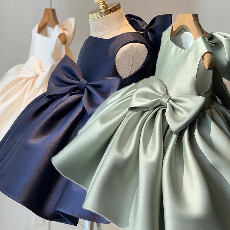 L4165 TODDLER ELEGANT PRINCESS DRESS WITH BOWS GIRL SUMMER PARTY GOWN FORMAL DRESSES FOR KIDS
