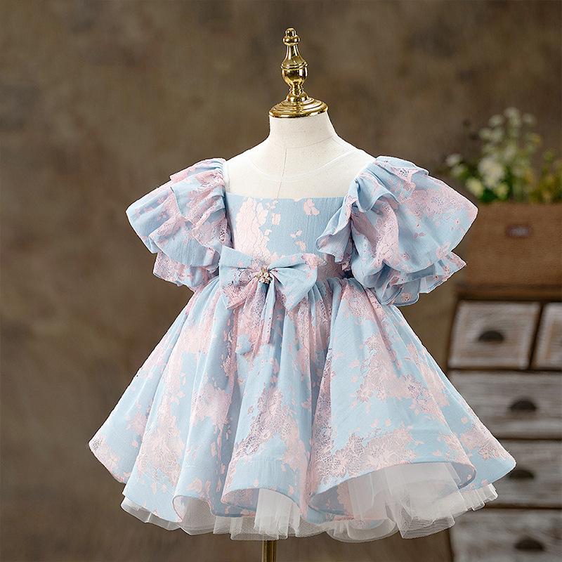 L41704 GIRL CHRISTMAS DRESS TODDLER PRINCESS DRESS SUMMER BEADED BOW DRESS LACE BIRTHDAY PARTY DRESS