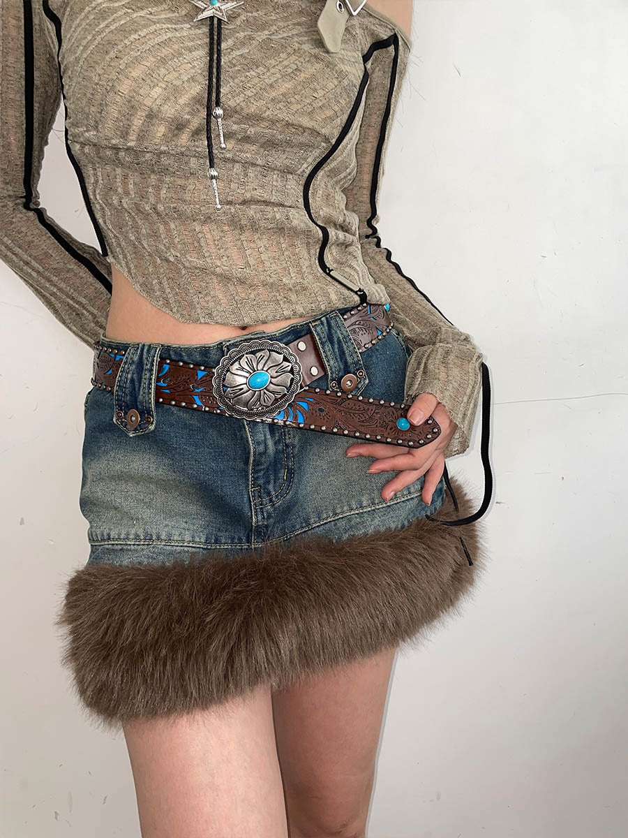Turquoise Cutout Embossed Belt
