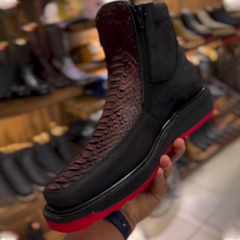 J4295 New Retro Snake Print Martin Boots