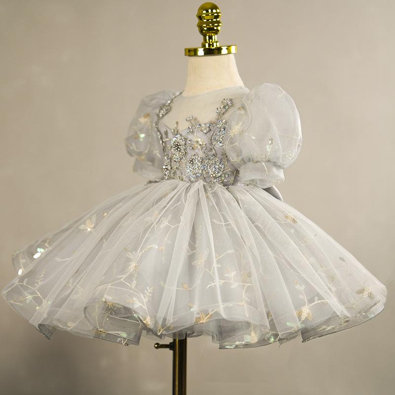 L41702 GIRL CHRISTMAS DRESS TODDLER PRINCESS DRESS SUMMER BEADED BOW DRESS BIRTHDAY PARTY DRESS