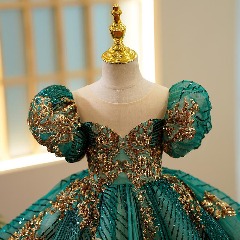 L41610 GIRLS CHRISTMAS DRESS PARTY EASTER DRESS GREEN SEQUIN BIRTHDAY PRINCESS DRESS
