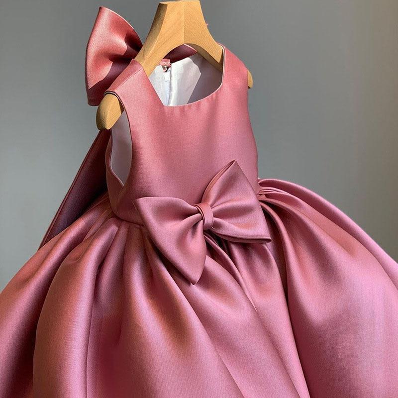 L4165 TODDLER ELEGANT PRINCESS DRESS WITH BOWS GIRL SUMMER PARTY GOWN FORMAL DRESSES FOR KIDS