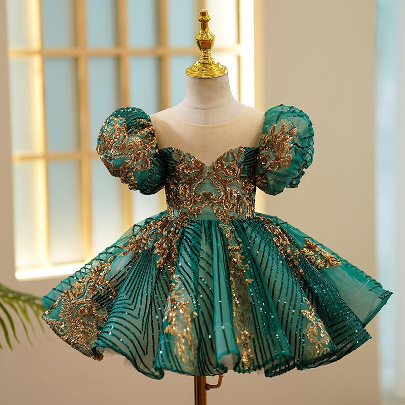 L41610 GIRLS CHRISTMAS DRESS PARTY EASTER DRESS GREEN SEQUIN BIRTHDAY PRINCESS DRESS
