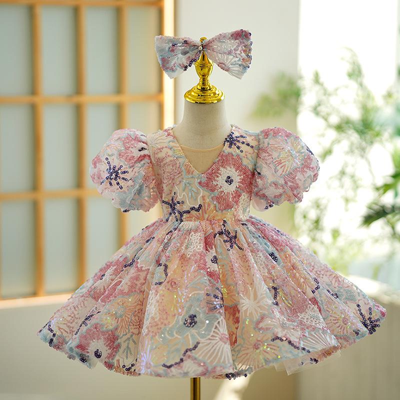 L41616 GIRL BIRTHDAY DRESSES TODDLER PINK PUFFY PARTY FORMAL PRINCESS DRESS