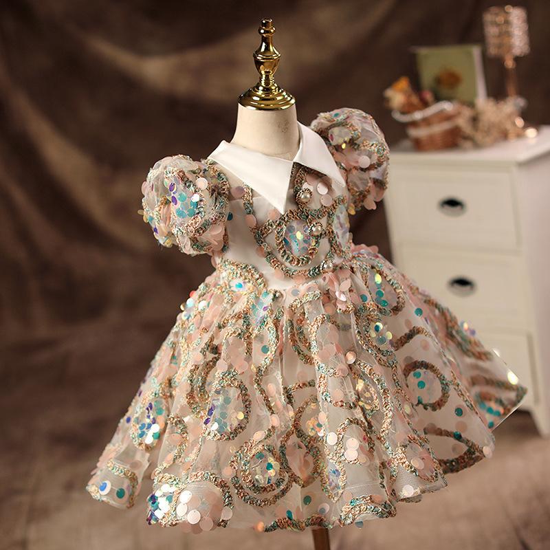 L41611 GIRL FORMAL DRESSES BABY GIRL GORGEOUS COLORFUL SEQUINS DRESS PRINCESS PARTY DRESSES EASTER DRESS FOR TODDLER