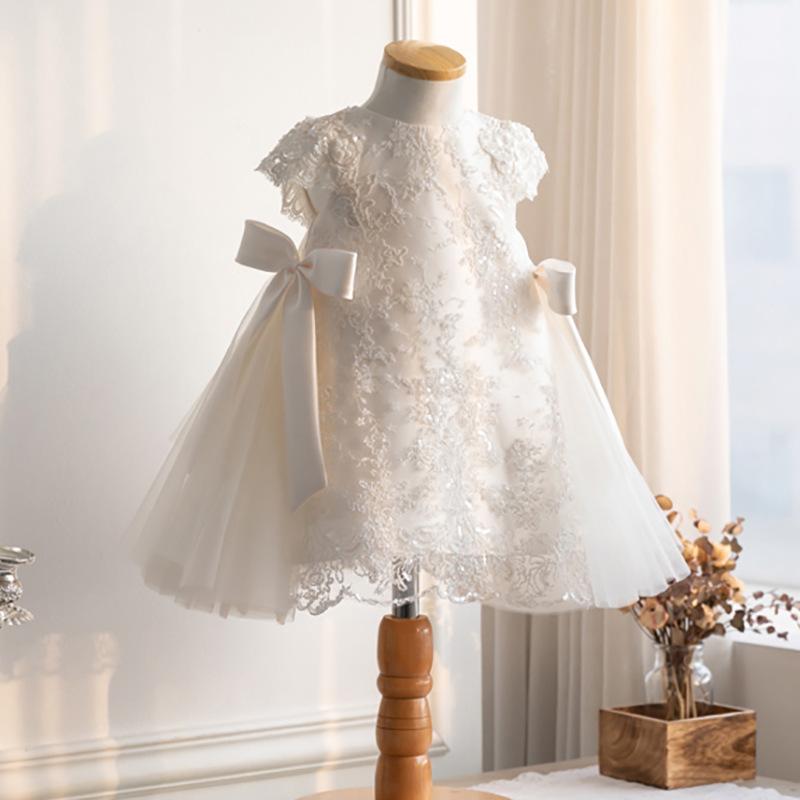 L4167 BAPTISM DRESSES BABY GIRL BIRTHDAY PARTY DRESS SUMMER WHITE FLOWER GIRL DRESS