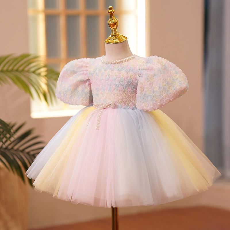 L41615 GIRL BIRTHDAY DRESSES TODDLER PINK PUFFY PARTY FORMAL PRINCESS DRESS