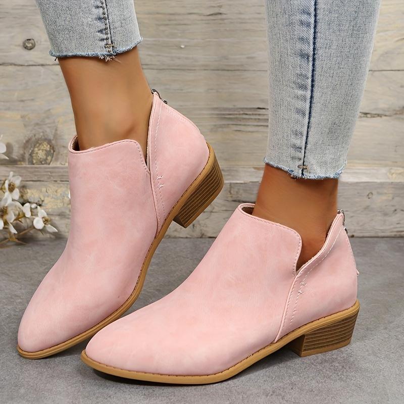 Women's Chunky Heeled Ankle Boots Retro Short Boots