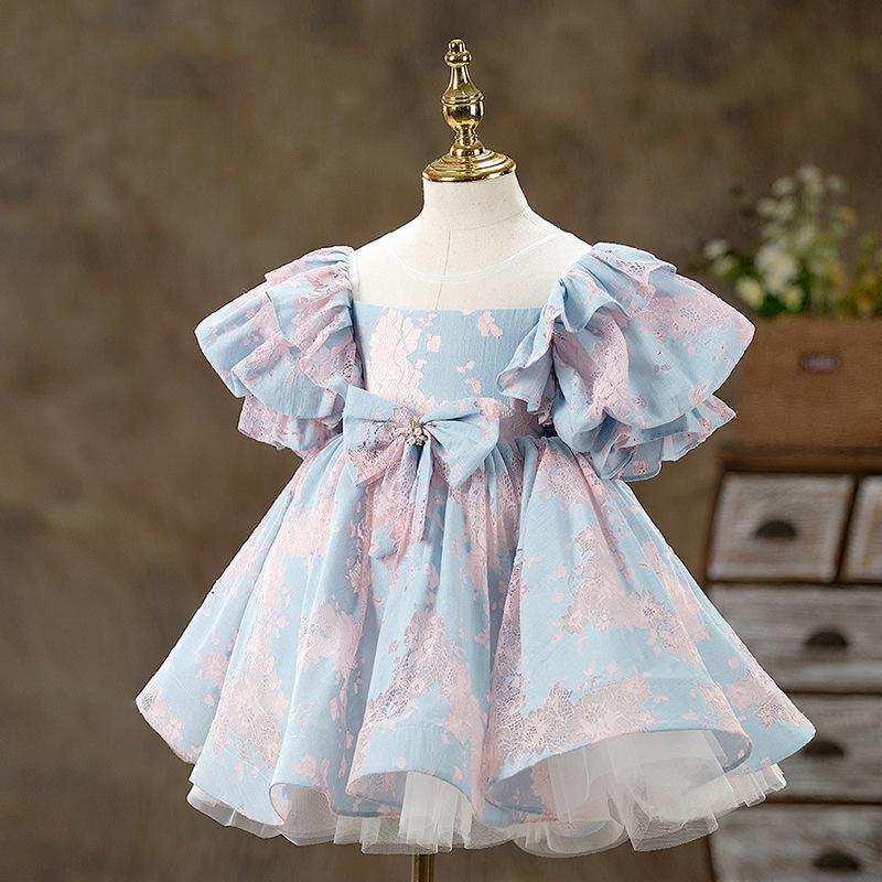 L41704 GIRL CHRISTMAS DRESS TODDLER PRINCESS DRESS SUMMER BEADED BOW DRESS LACE BIRTHDAY PARTY DRESS