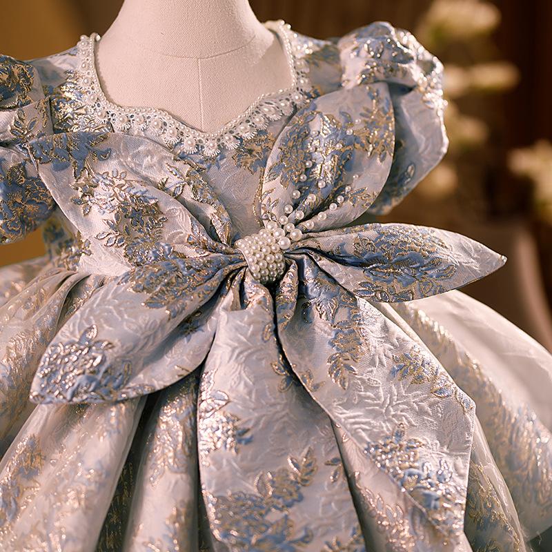 L41709 GIRL SUMMER BIRTHDAY PARTY DRESS BABY GIRL VINTAGE BOW PUFFY FORMAL PRINCESS DRESS