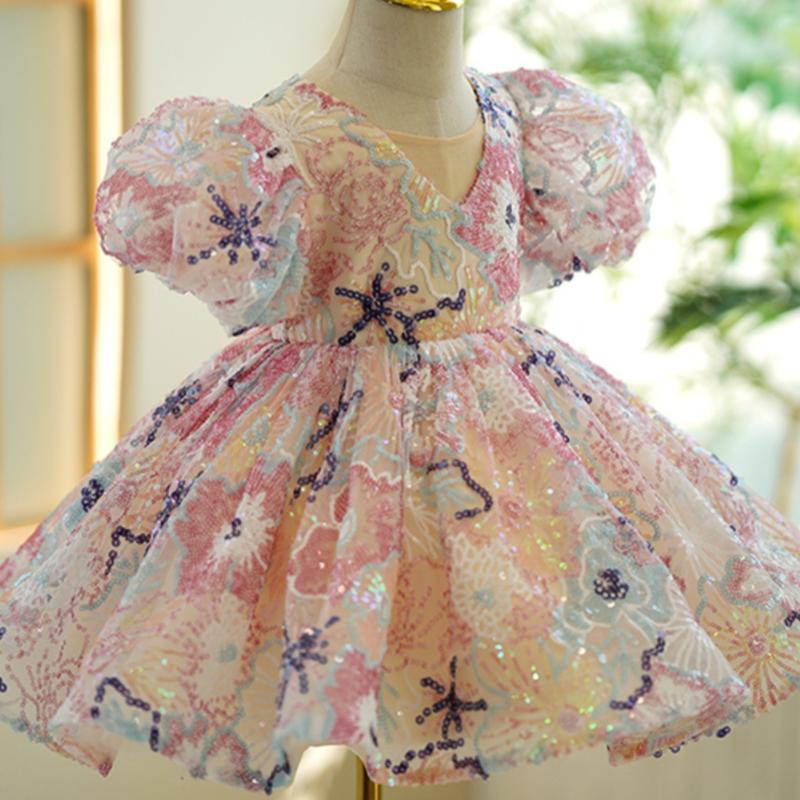 L41616 GIRL BIRTHDAY DRESSES TODDLER PINK PUFFY PARTY FORMAL PRINCESS DRESS