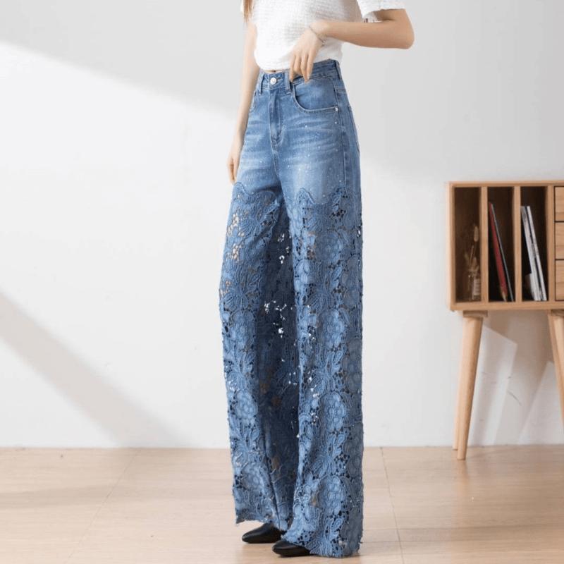 F5151 Hollow Lace Patchwork Jeans