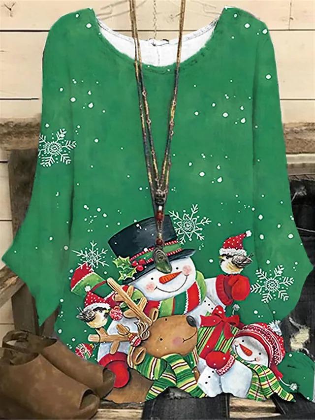 Women's Christmas Pullover Tree Deer Print Long Sleeve Top