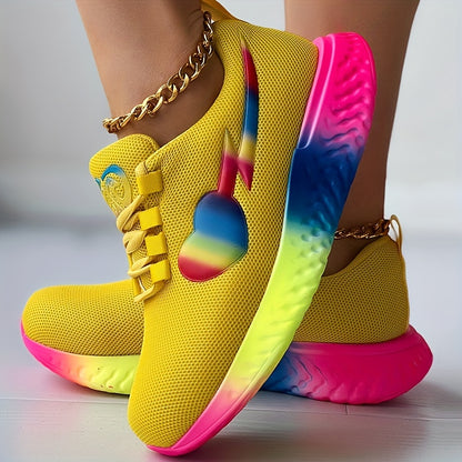 Women's Rainbow Heart Chunky Trainers Casual Running Shoes